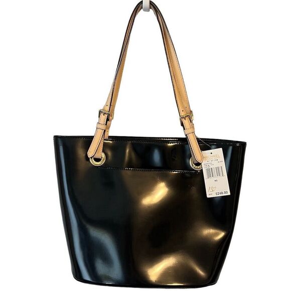 Michael Kors Jet Set Medium Black Patent Leather Tote Shoulder Handbag - Picture 6 of 10